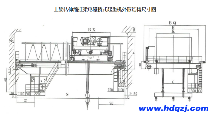 上旋轉伸縮掛梁電磁橋式起重機 上旋轉伸縮掛梁電磁橋式起重機